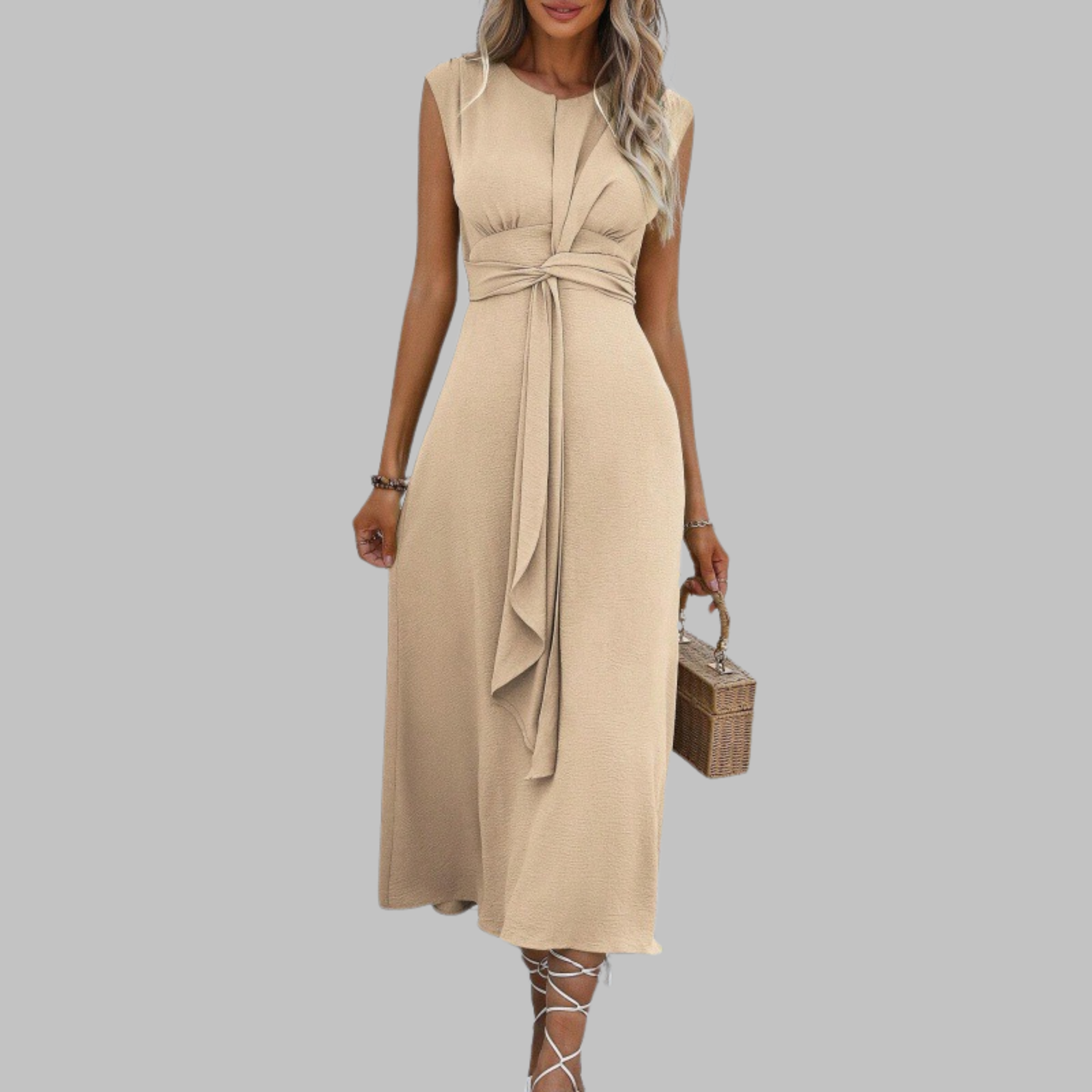 Anneline – Robe longue élégante sans manches à col rond