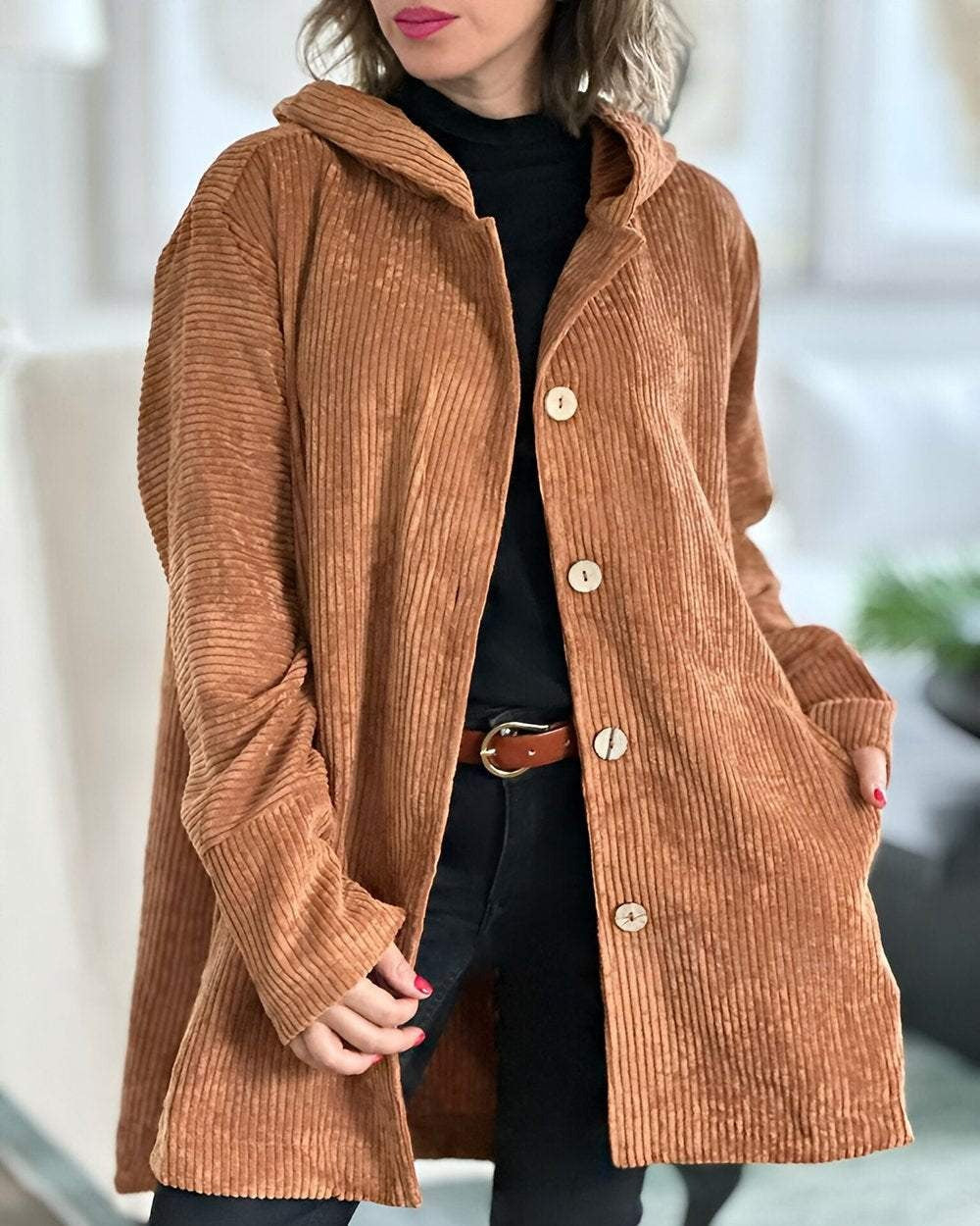 Candice – Veste à capuche en velours côtelé