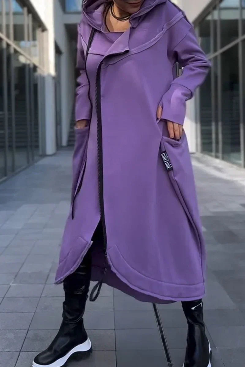 Gwenaëlle – Veste longue zippée élégante