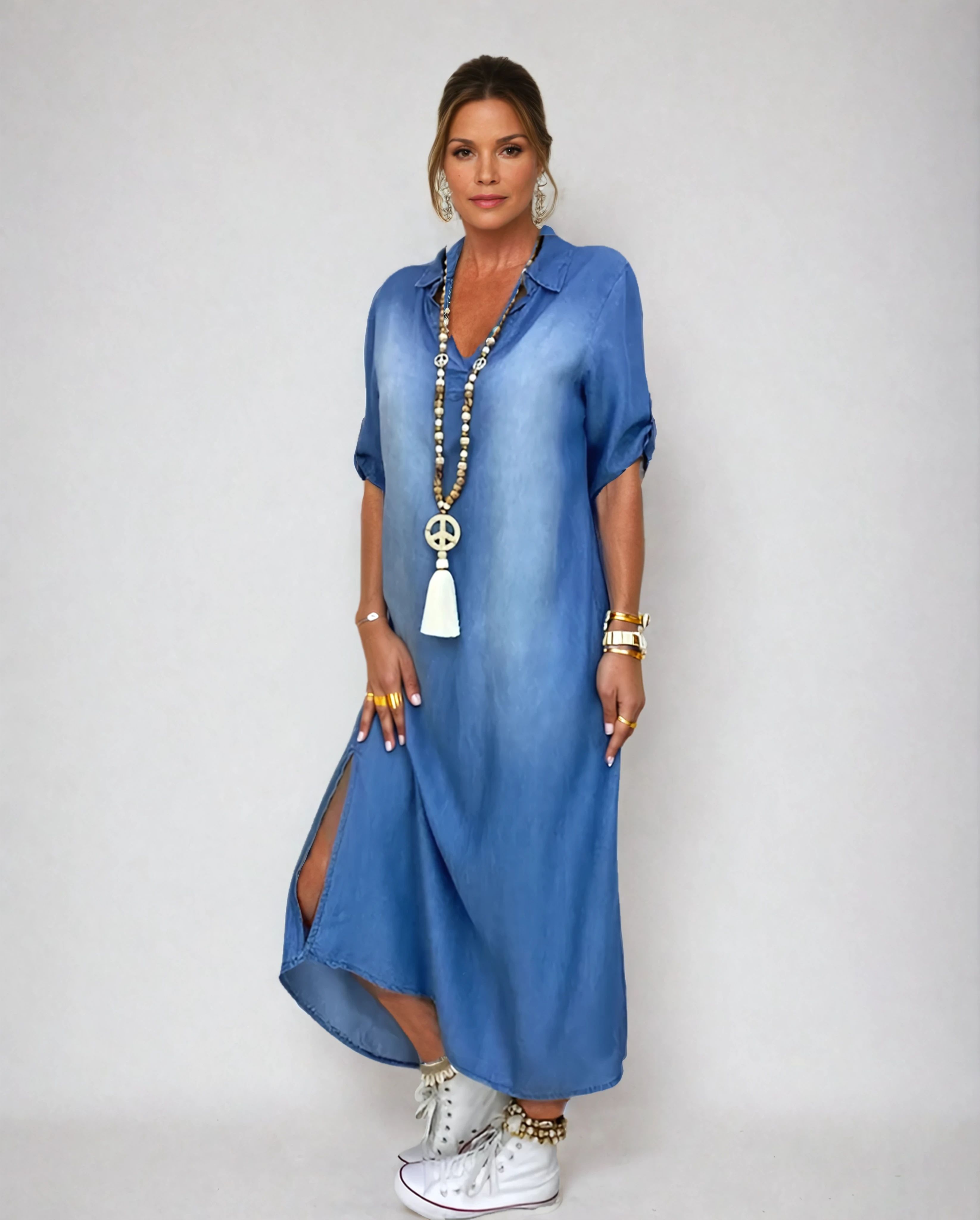 Carine – Robe longue style denim