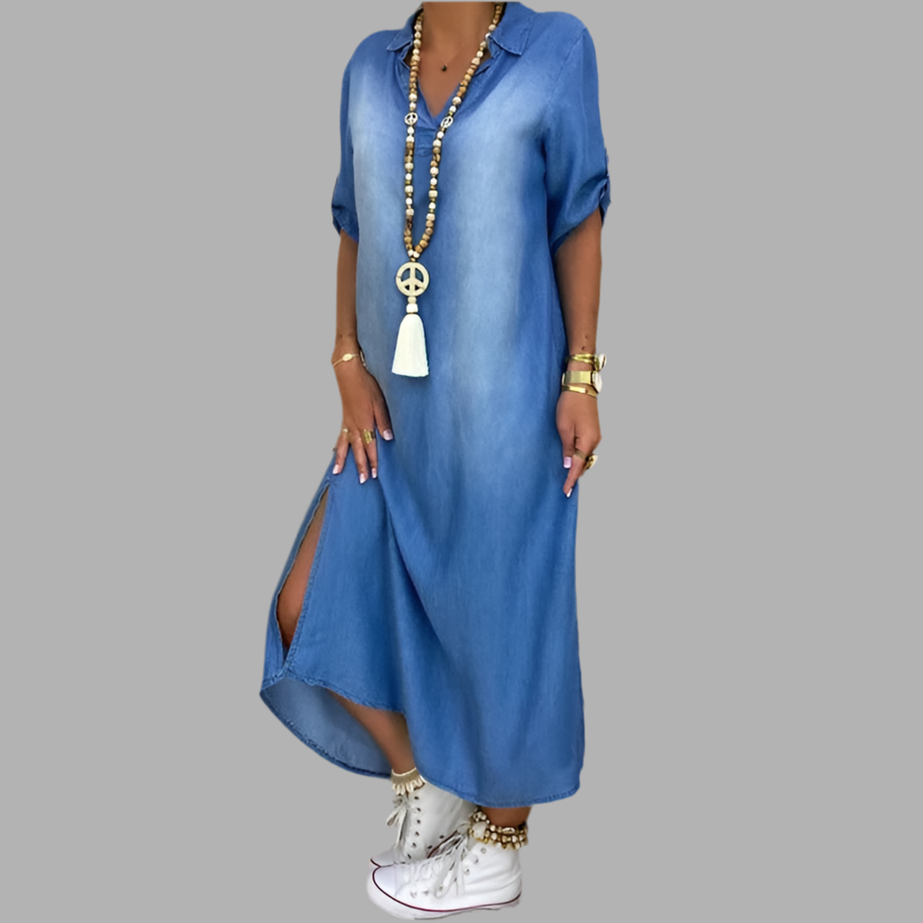 Carine – Robe longue style denim