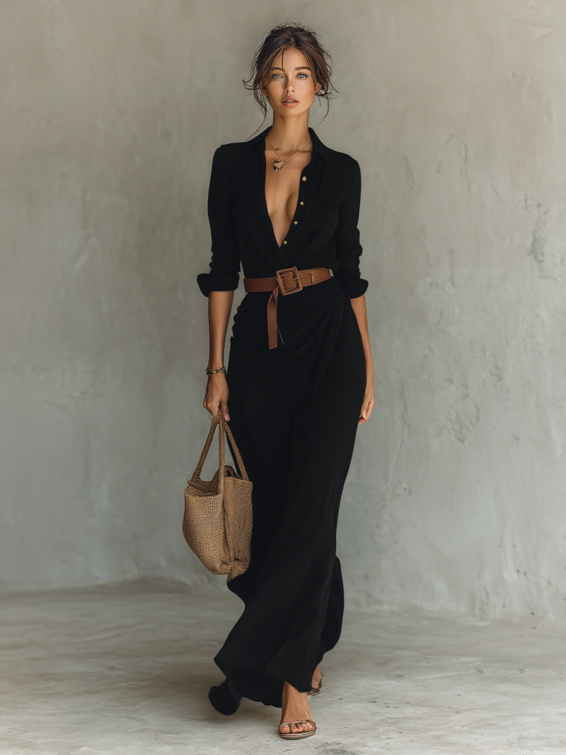 Fantine – Robe longue élégante à col à revers