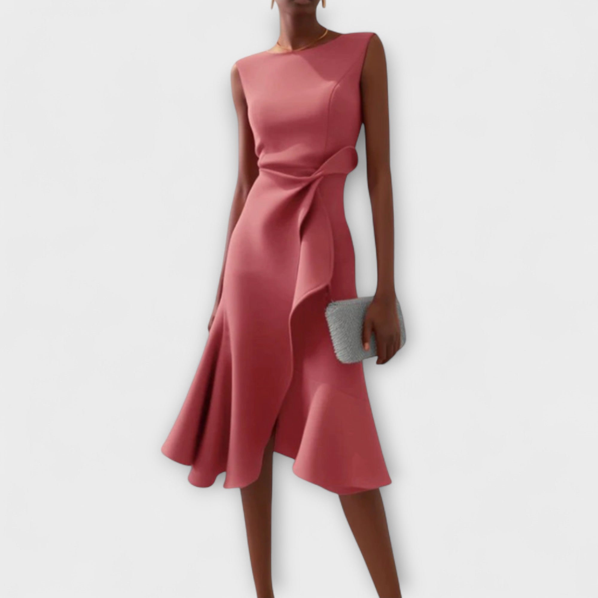 Édith – Robe midi drapée asymétrique