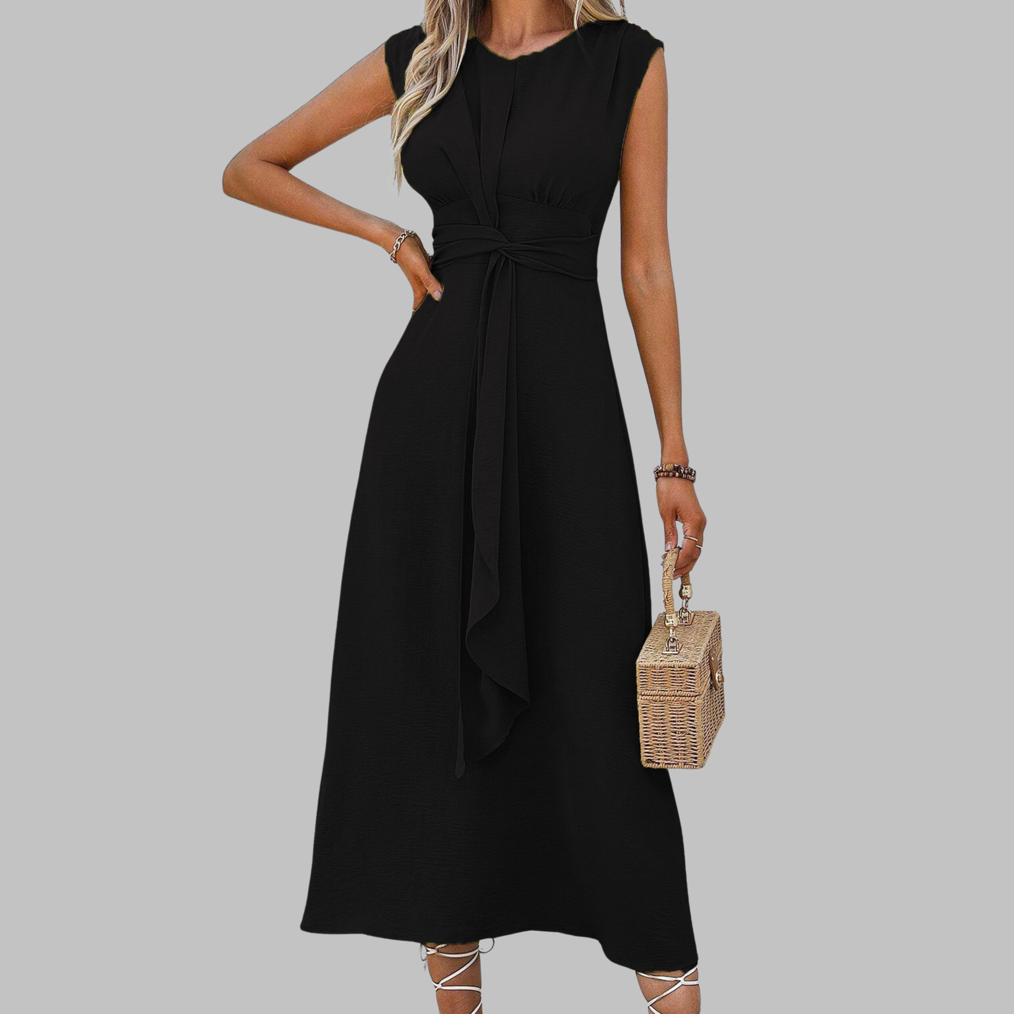 Anneline – Robe longue élégante sans manches à col rond