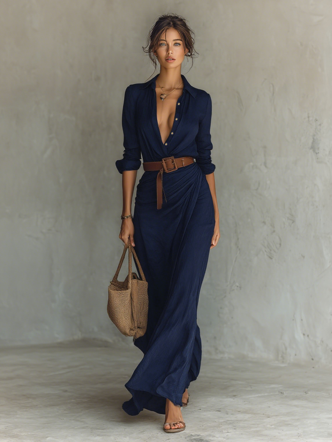 Fantine – Robe longue élégante à col à revers