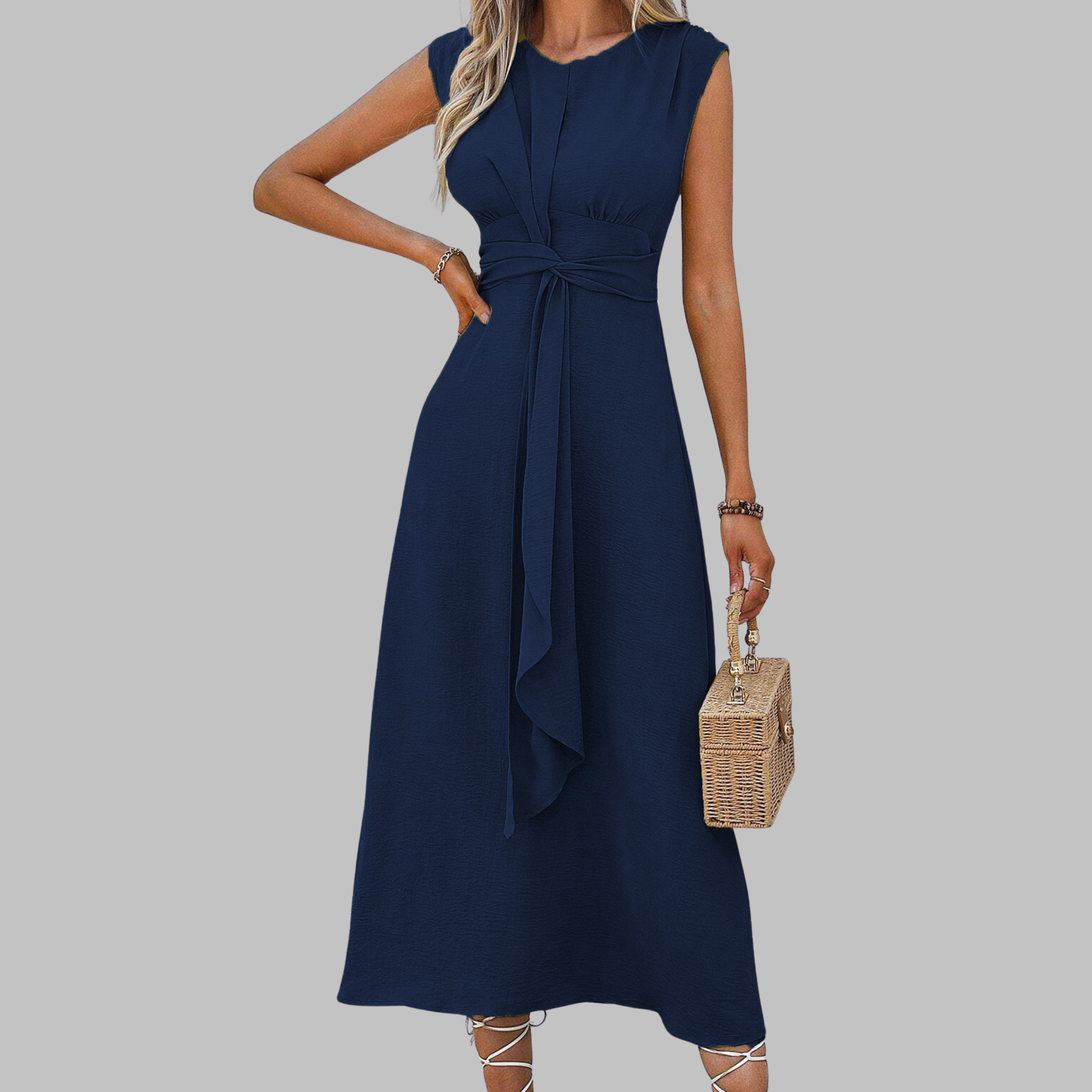 Anneline – Robe longue élégante sans manches à col rond
