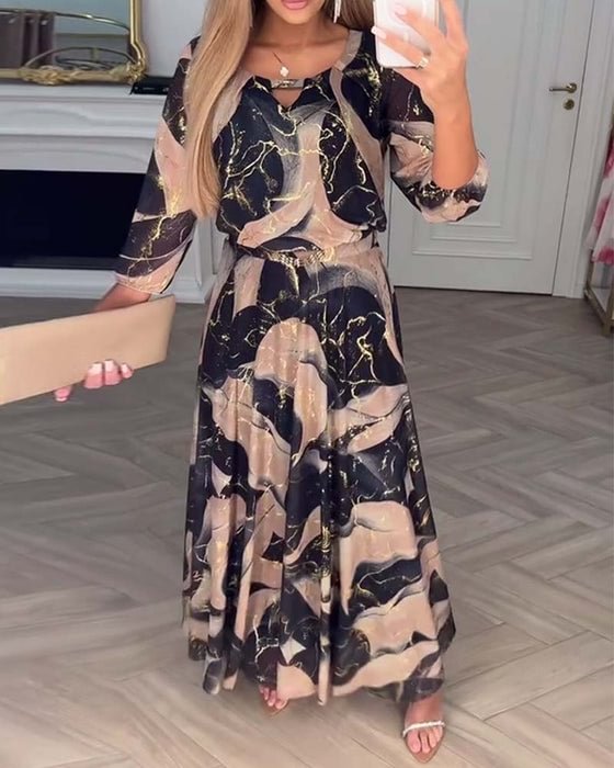 Maxine – Robe élégante en chiffon à imprimé et manches trois-quarts