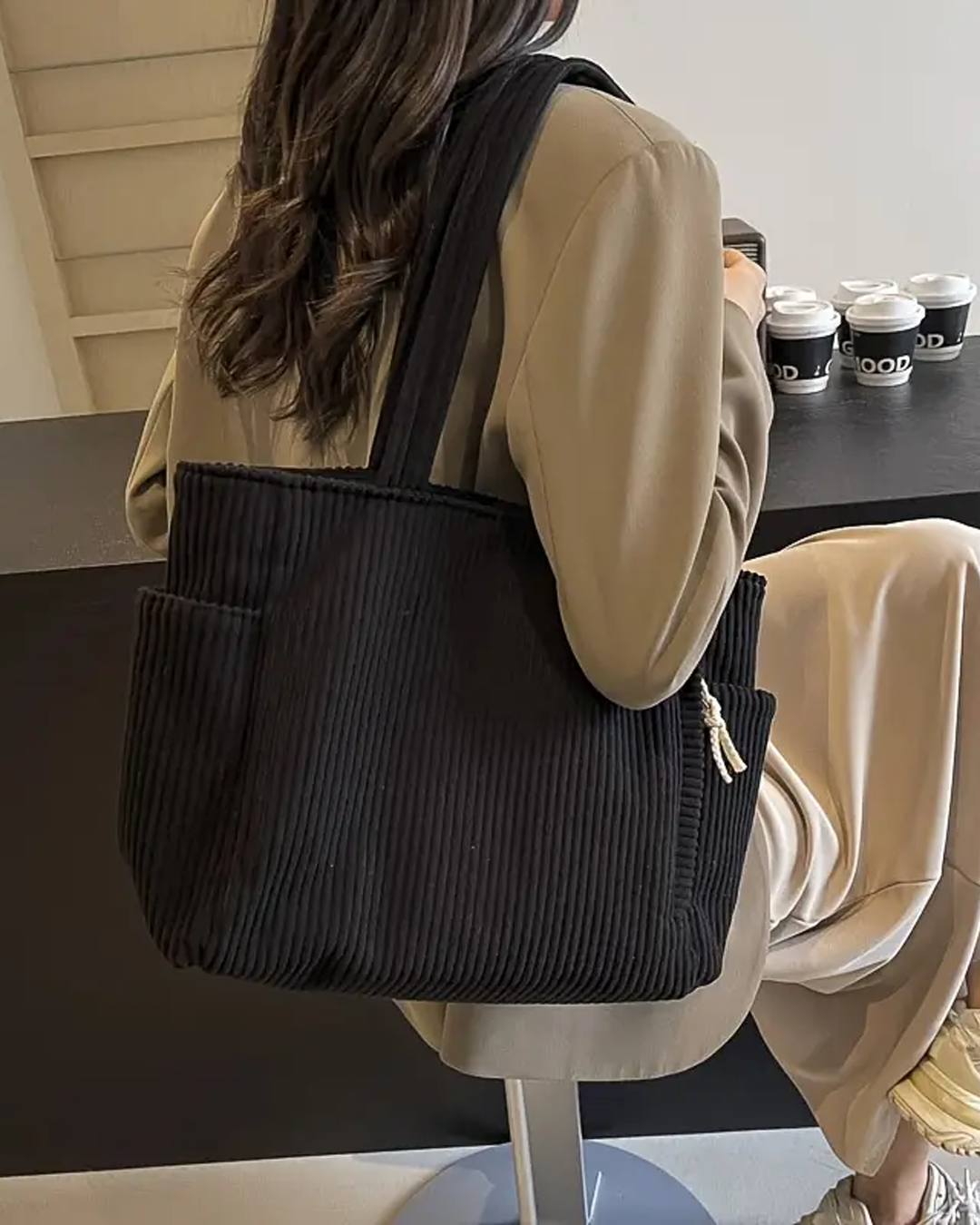 Guillemette – Sac cabas côtelé avec cordon élégant