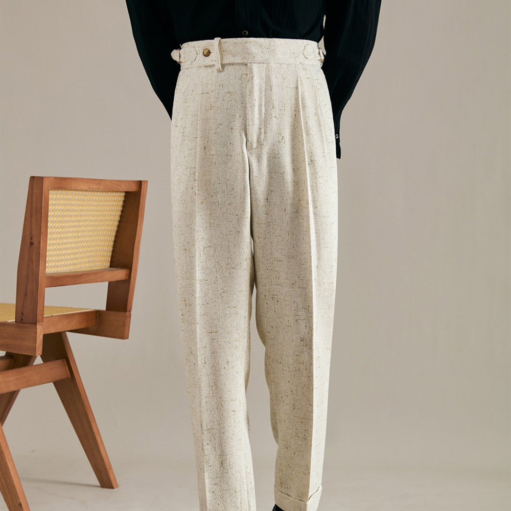 Brunello Linen Double Pleated Straight Fit Trousers