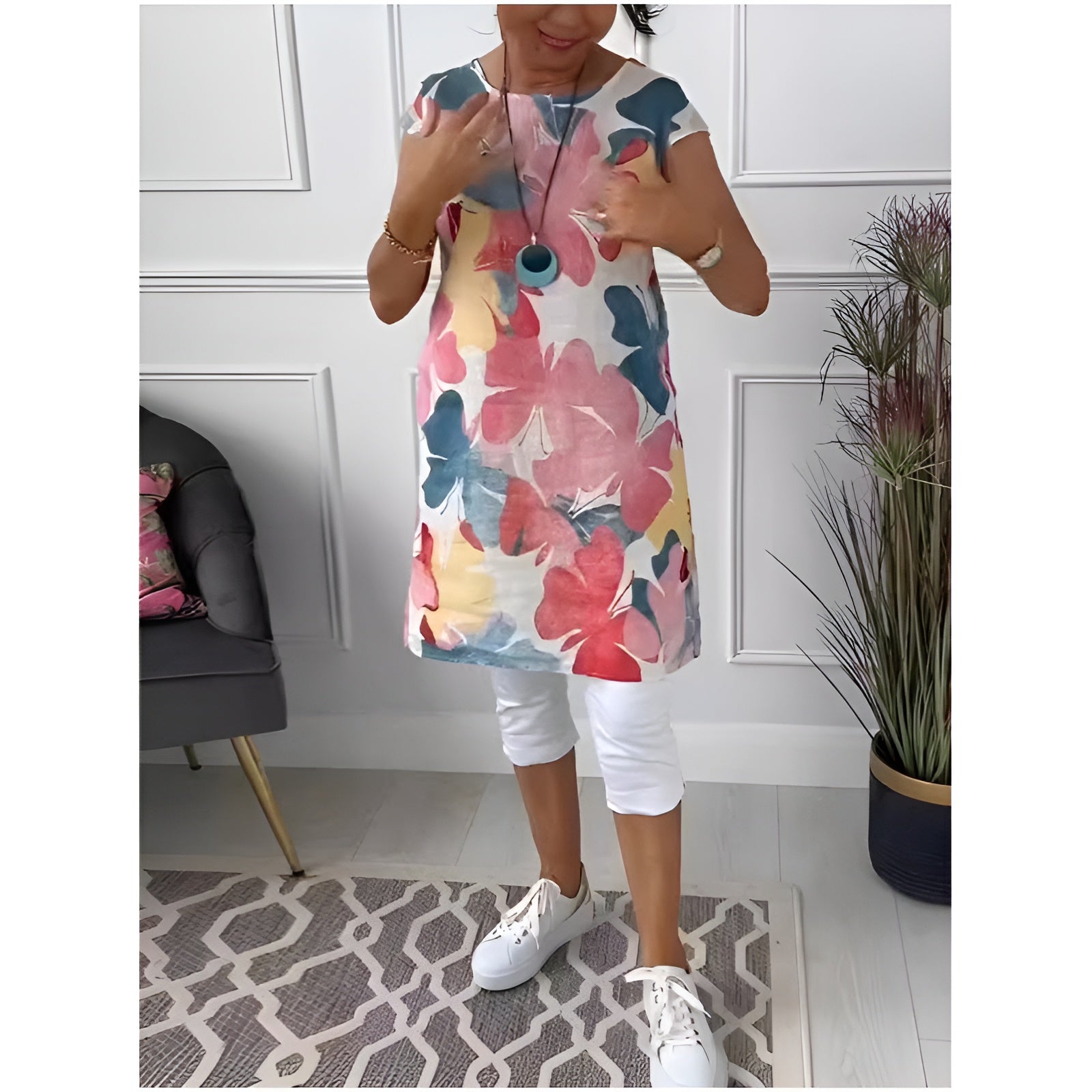 Naëlya – Robe chemise élégante à imprimé aquarelle