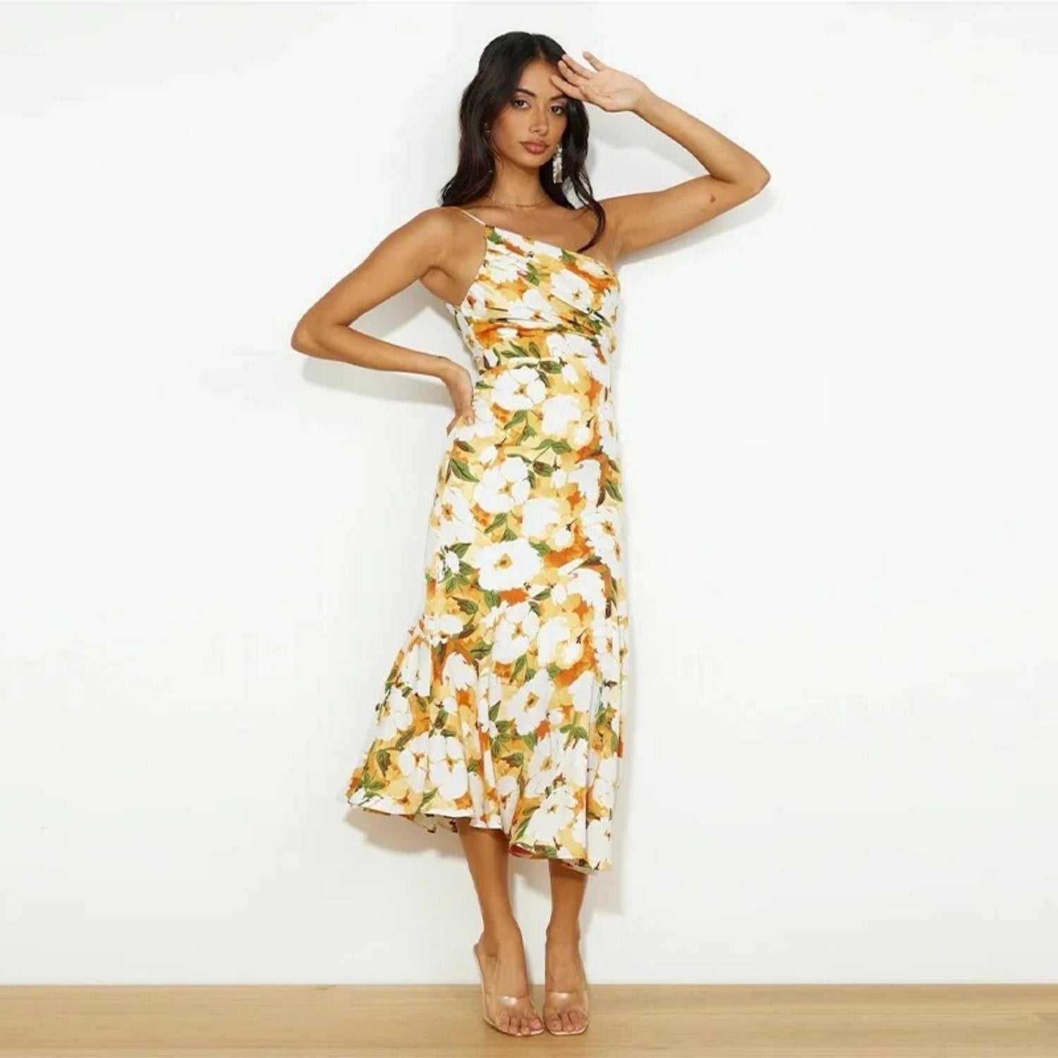 Liorine - Robe longue asymétrique à fleurs