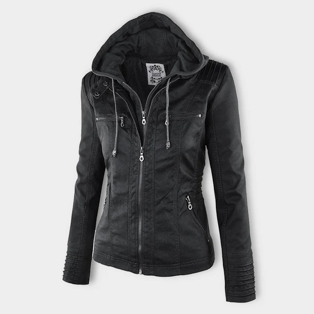 Isabelle – Veste moderne en cuir avec capuche
