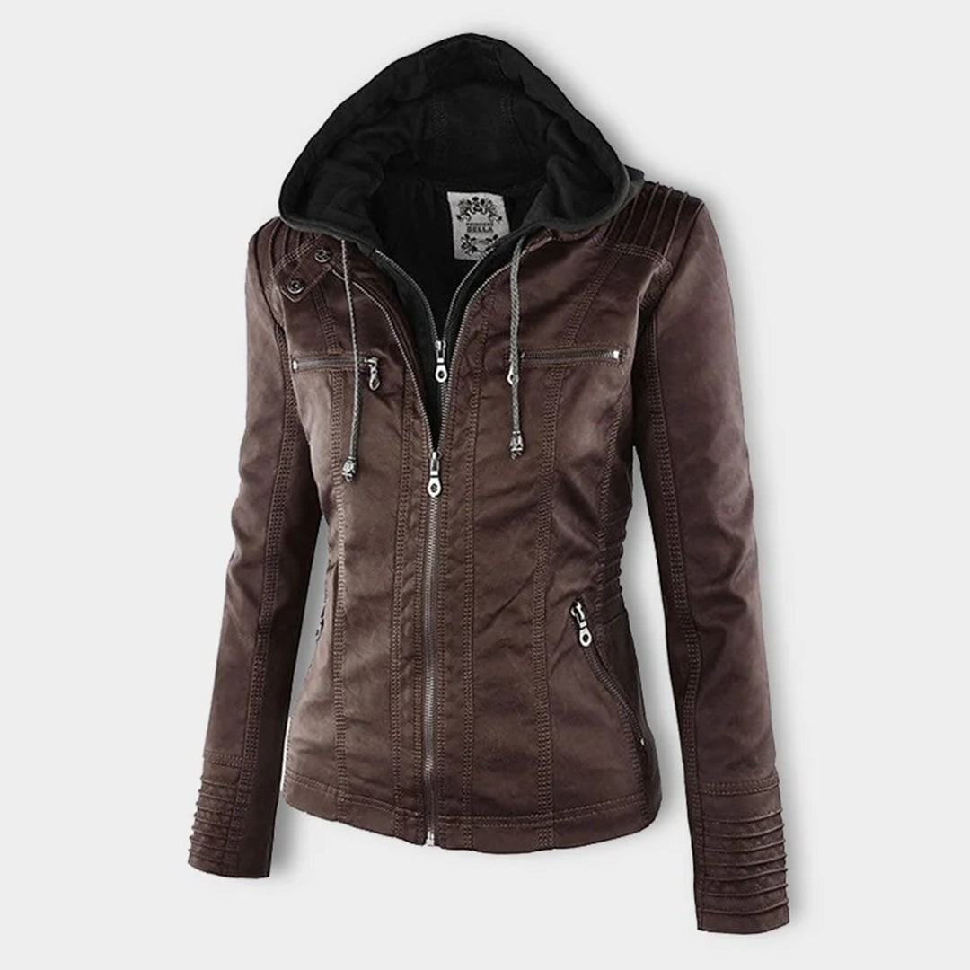 Isabelle – Veste moderne en cuir avec capuche