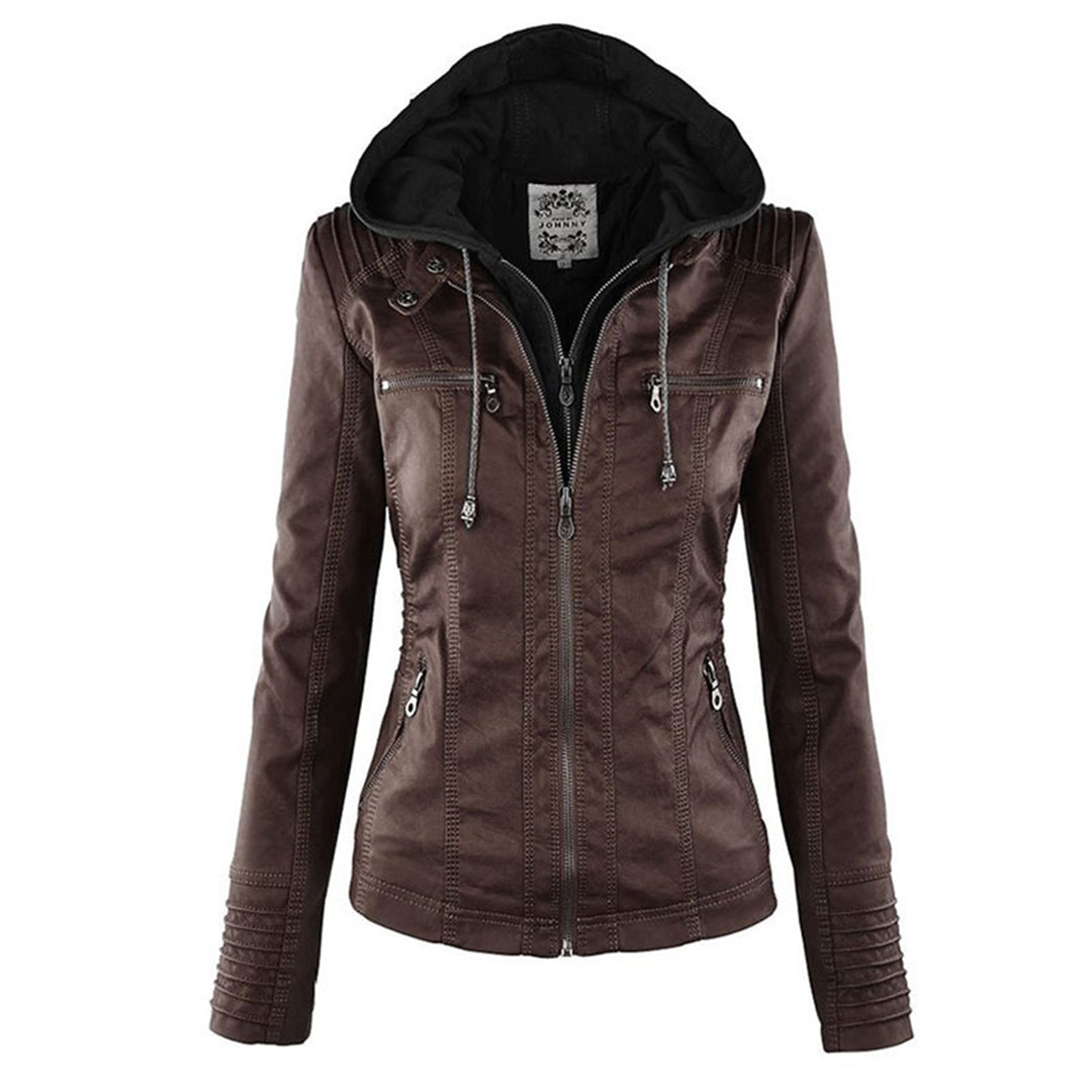 Isabelle – Veste moderne en cuir avec capuche