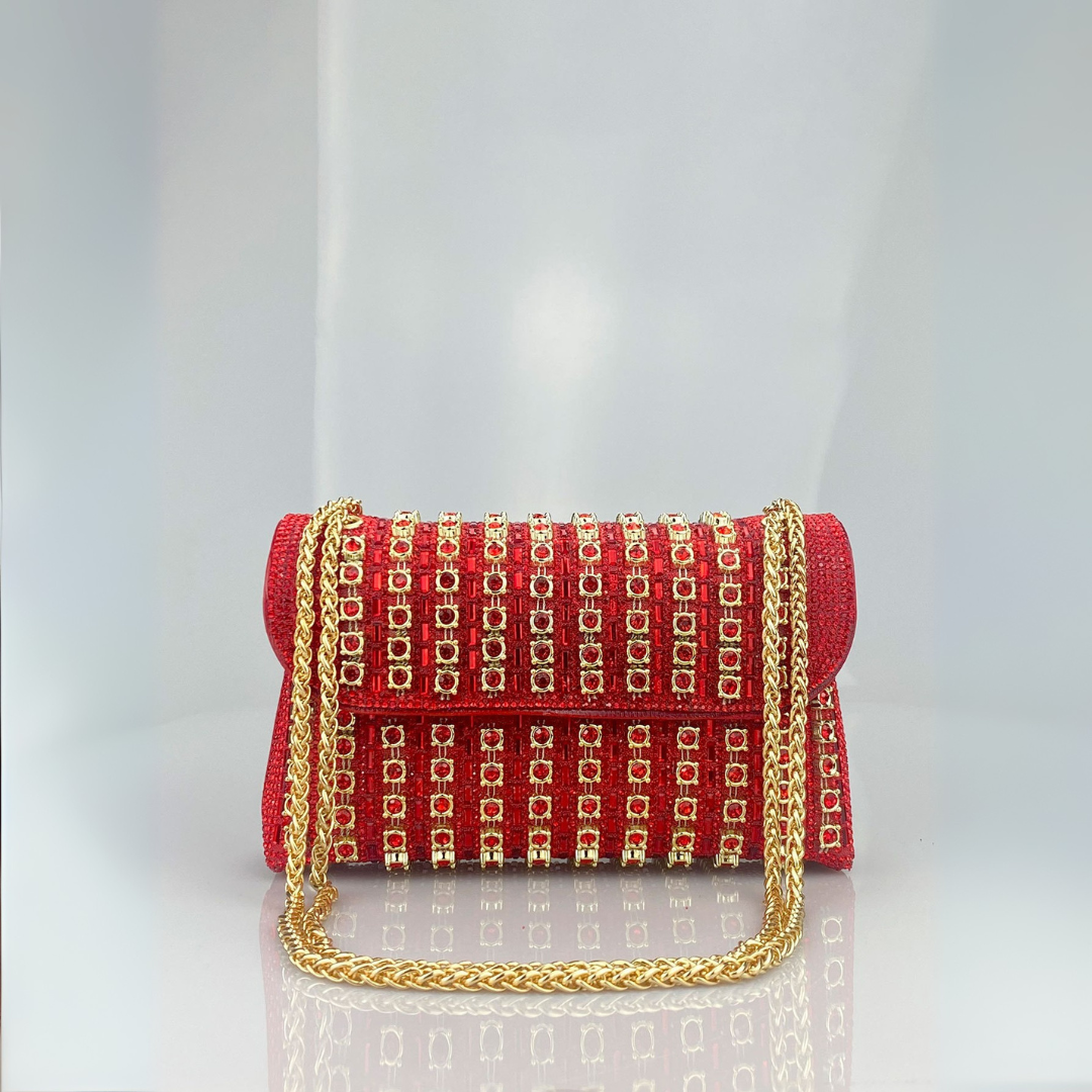 Éléa – Sac bandoulière chic à chaîne et diamants colorés