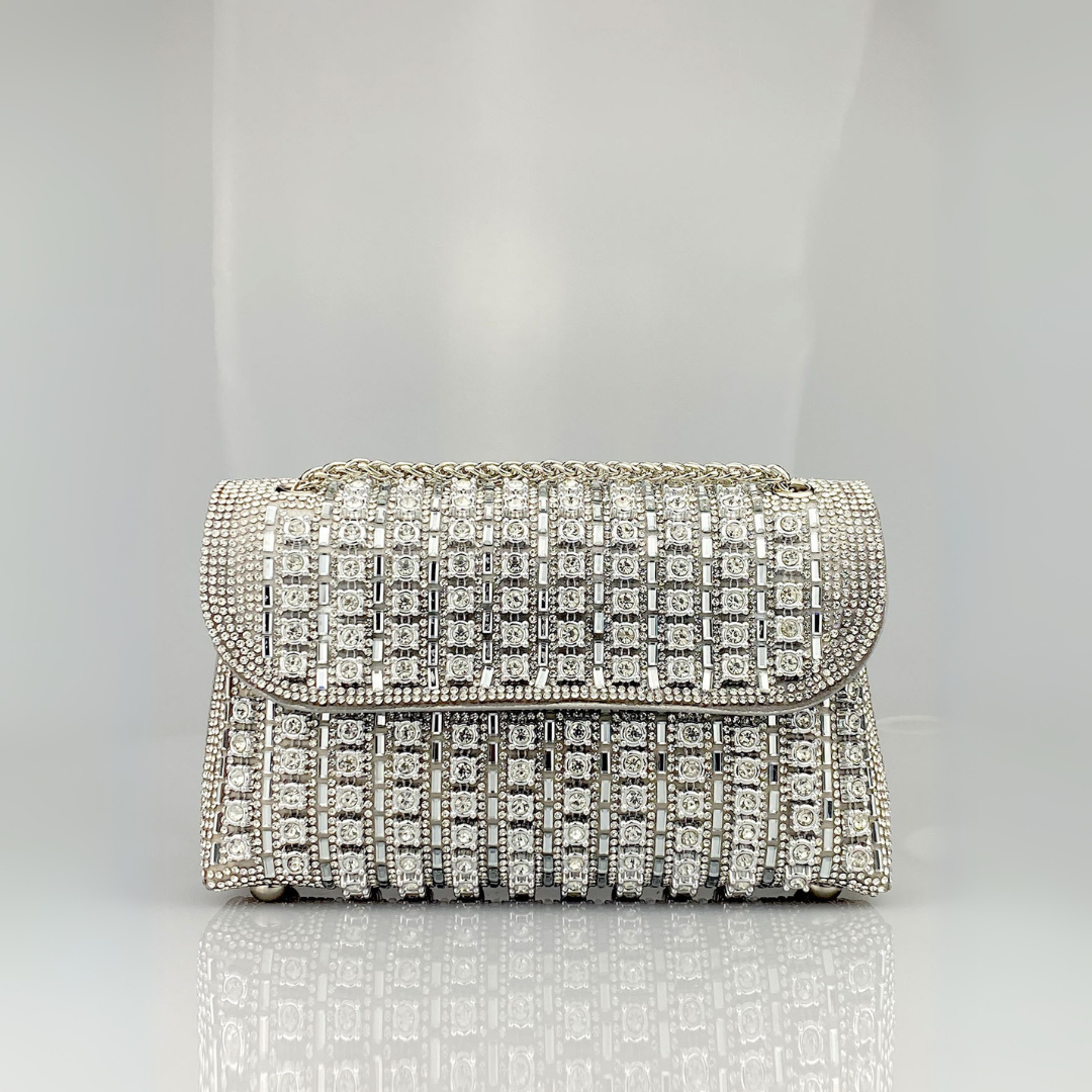 Éléa – Sac bandoulière chic à chaîne et diamants colorés