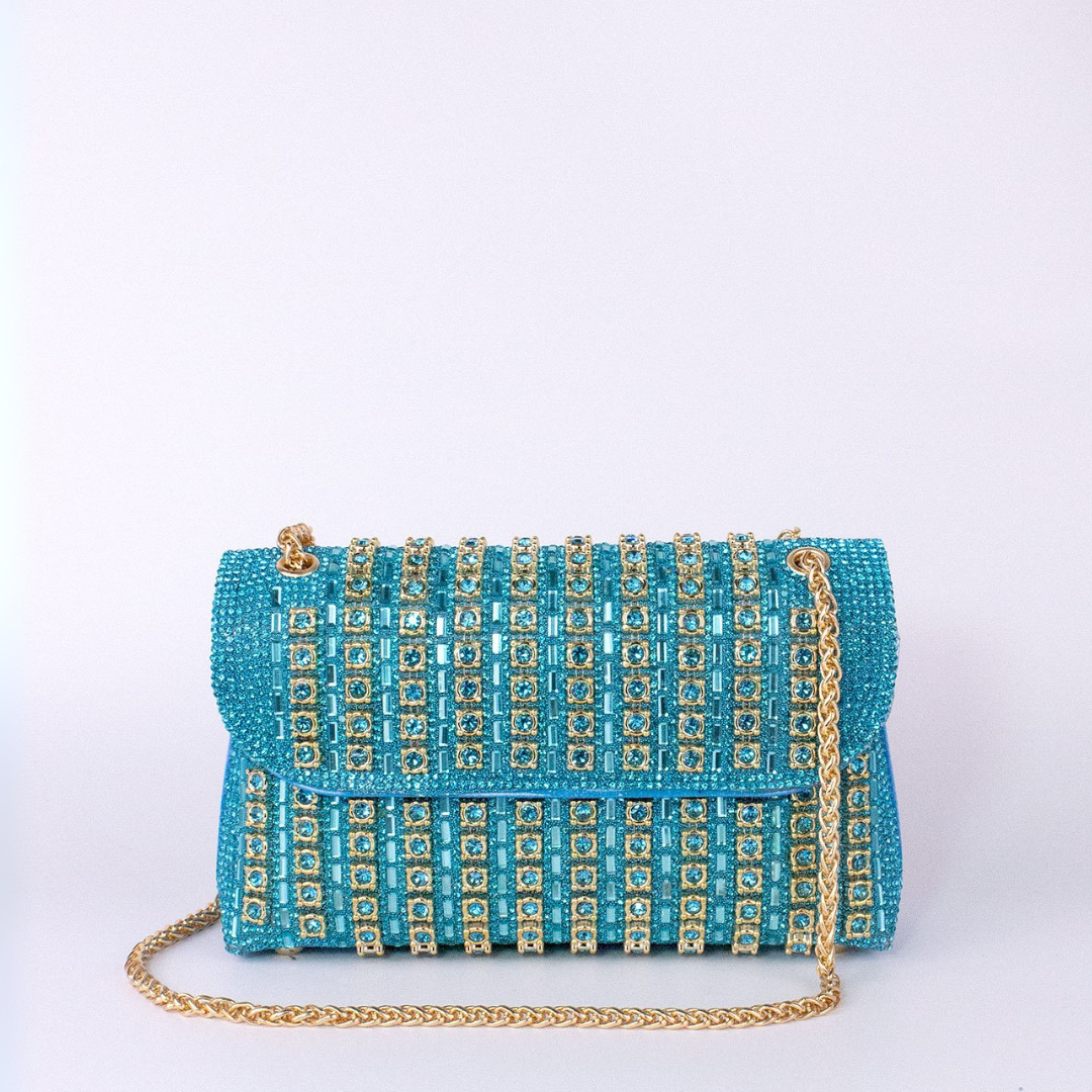 Éléa – Sac bandoulière chic à chaîne et diamants colorés