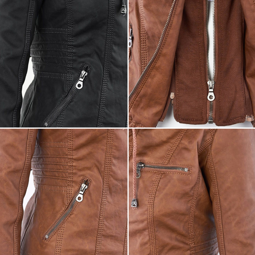 Isabelle – Veste moderne en cuir avec capuche