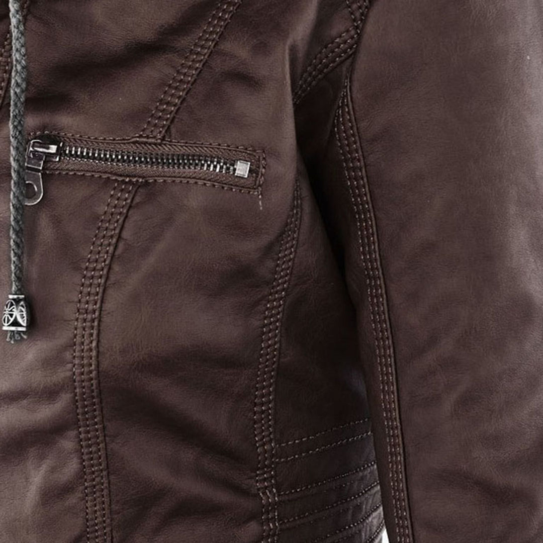Isabelle – Veste moderne en cuir avec capuche