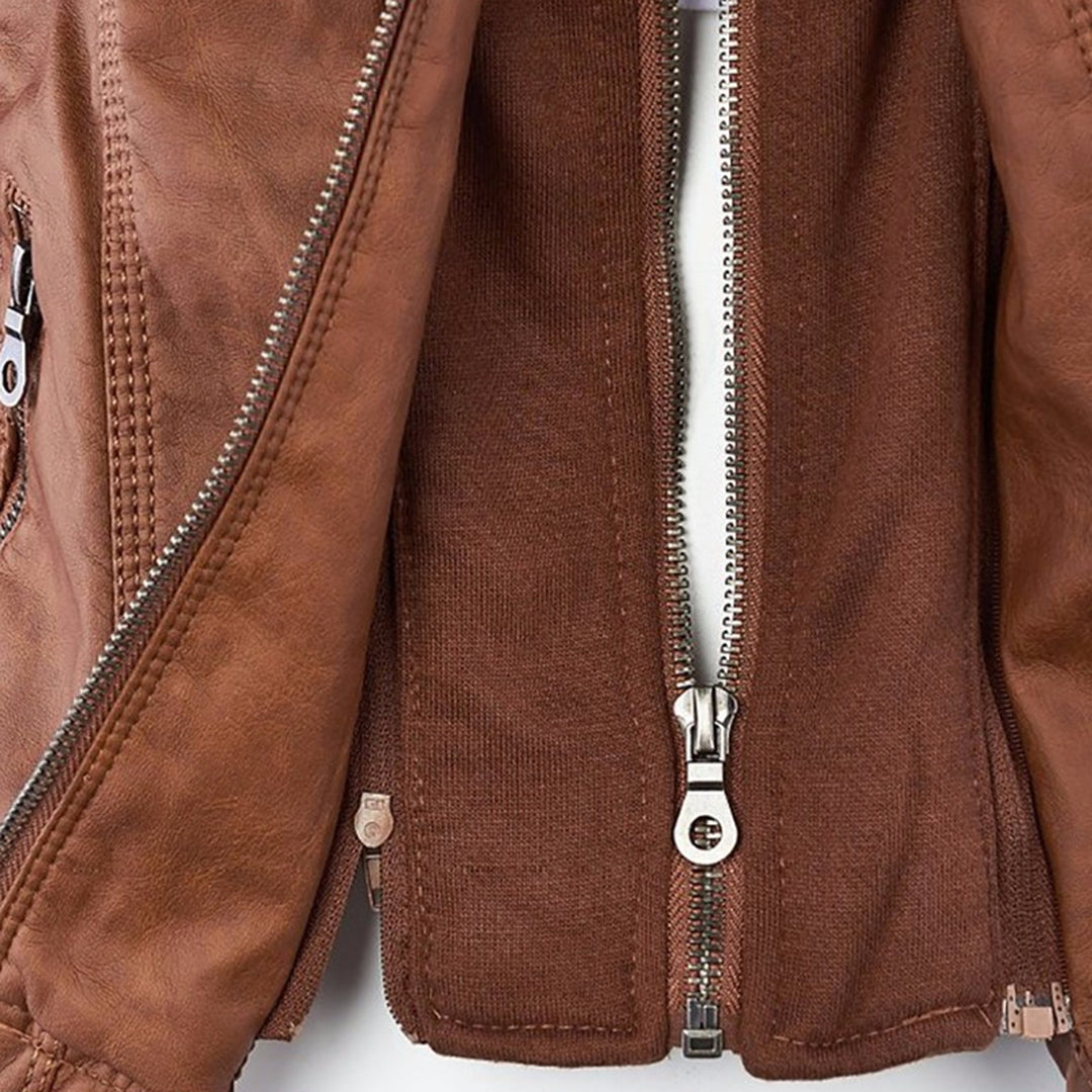 Isabelle – Veste moderne en cuir avec capuche