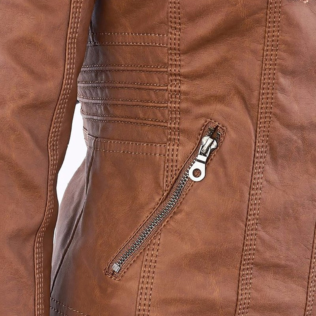 Isabelle – Veste moderne en cuir avec capuche