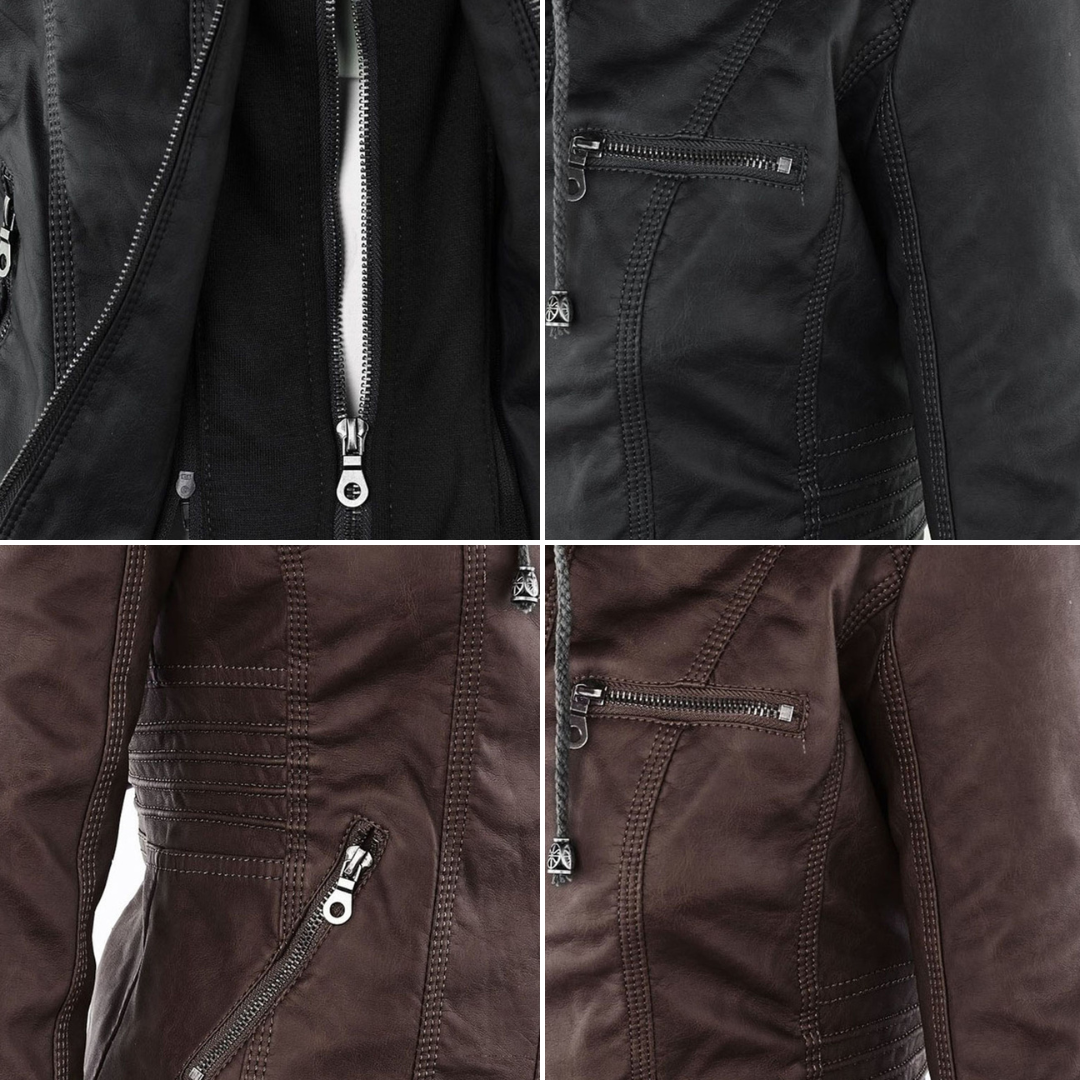 Isabelle – Veste moderne en cuir avec capuche