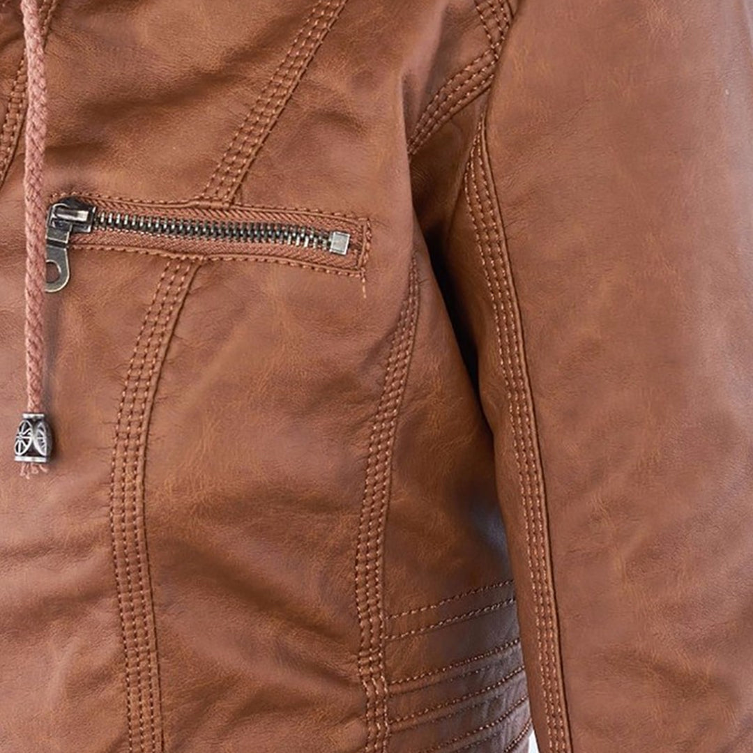 Isabelle – Veste moderne en cuir avec capuche