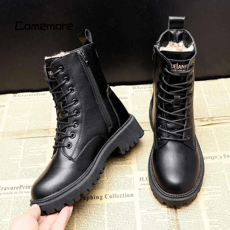 Élisabeth - Bottes d'hiver en cuir noir élégantes et robustes