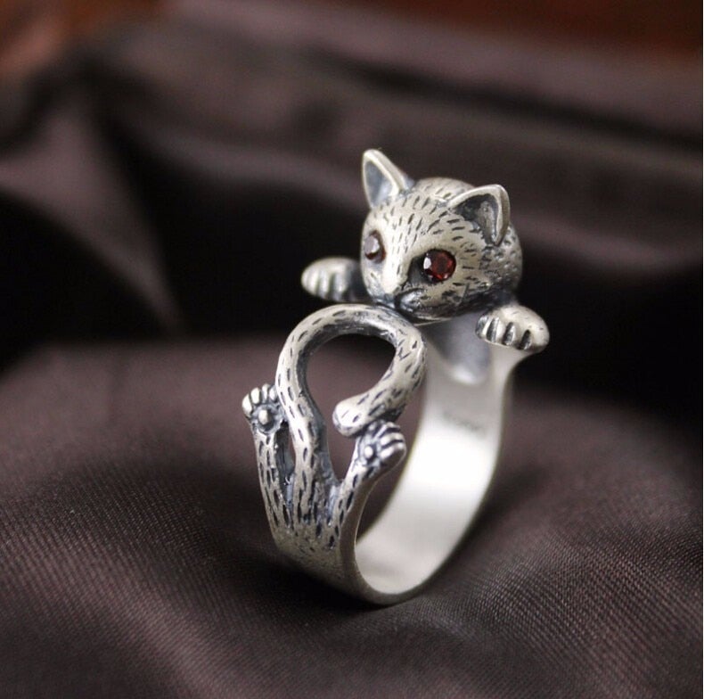 Félindra – Bague chat ajustable en argent sterling 925