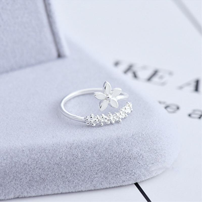 Floréma – Bague ajustable en argent sterling 925 avec motif de fleurs sauvages peint à la main en émail