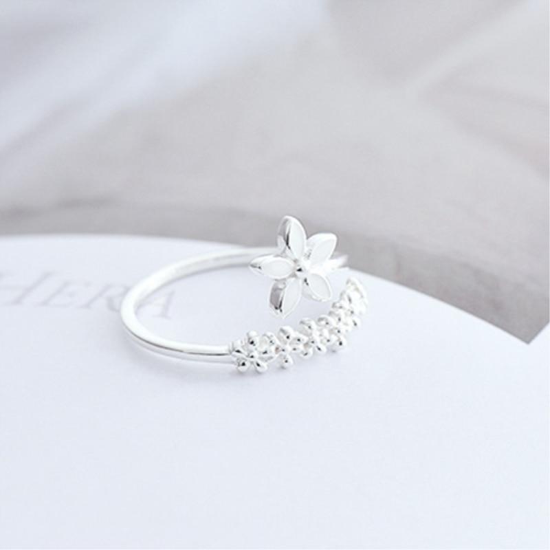 Floréma – Bague ajustable en argent sterling 925 avec motif de fleurs sauvages peint à la main en émail
