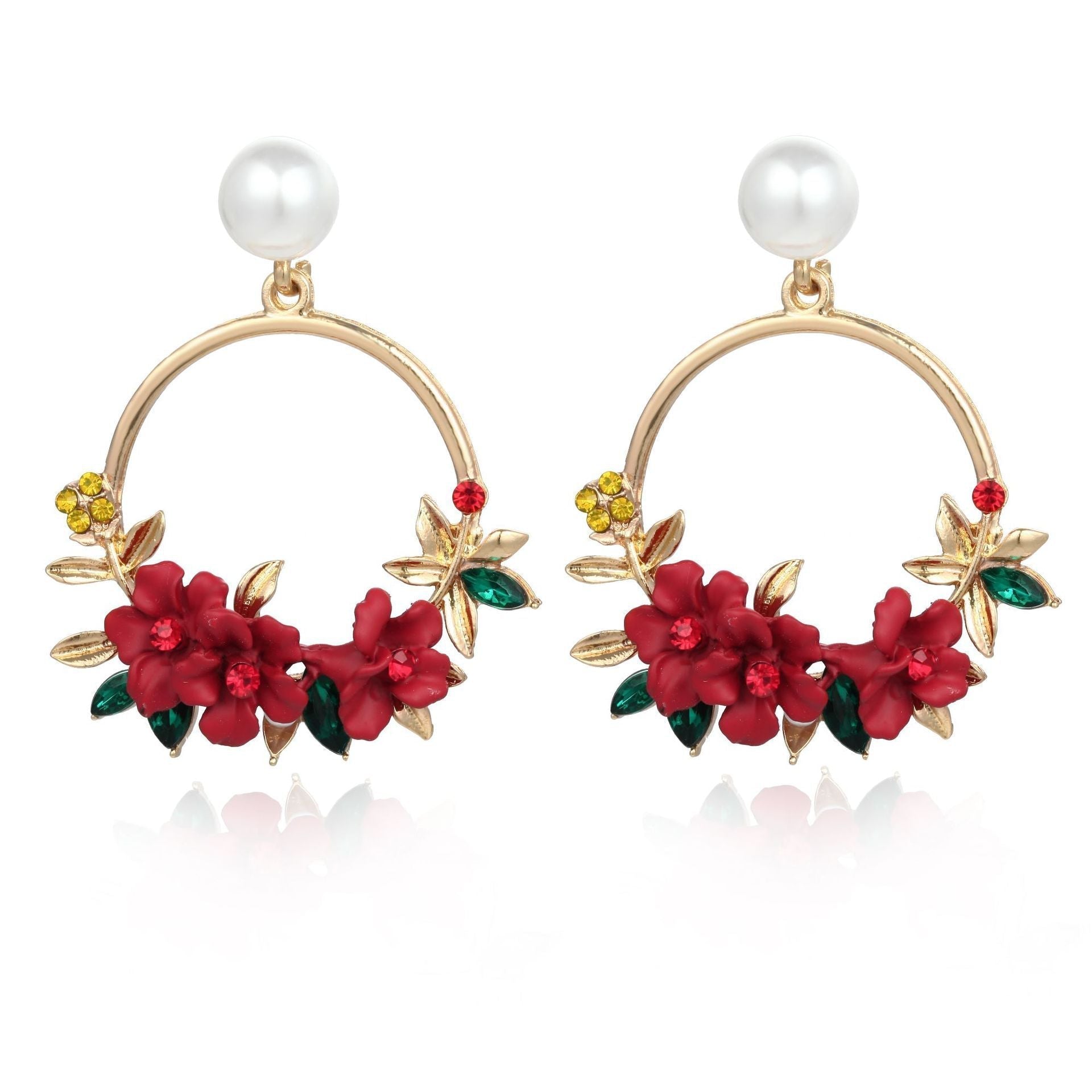 Florélia – Boucles d’oreilles rondes florales avec perle