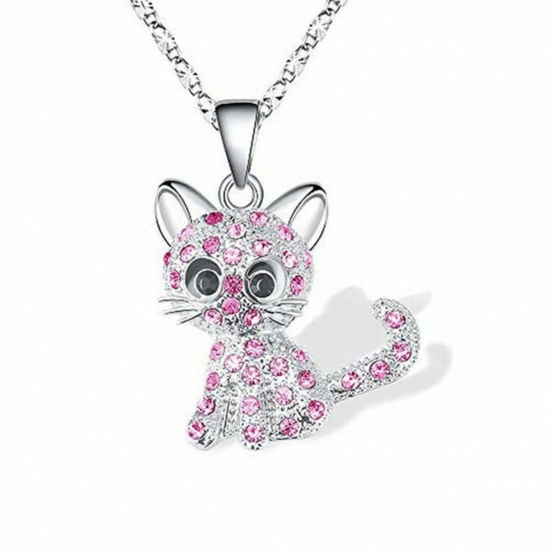 Félicirca – Collier en argent avec pendentif chat et pierres de zirconia colorées