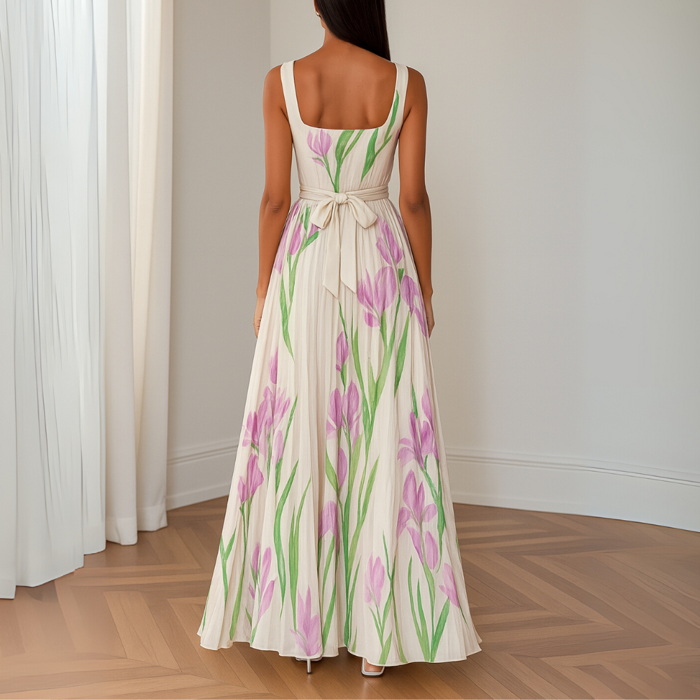 Clémentine - Robe longue plissée fleurie