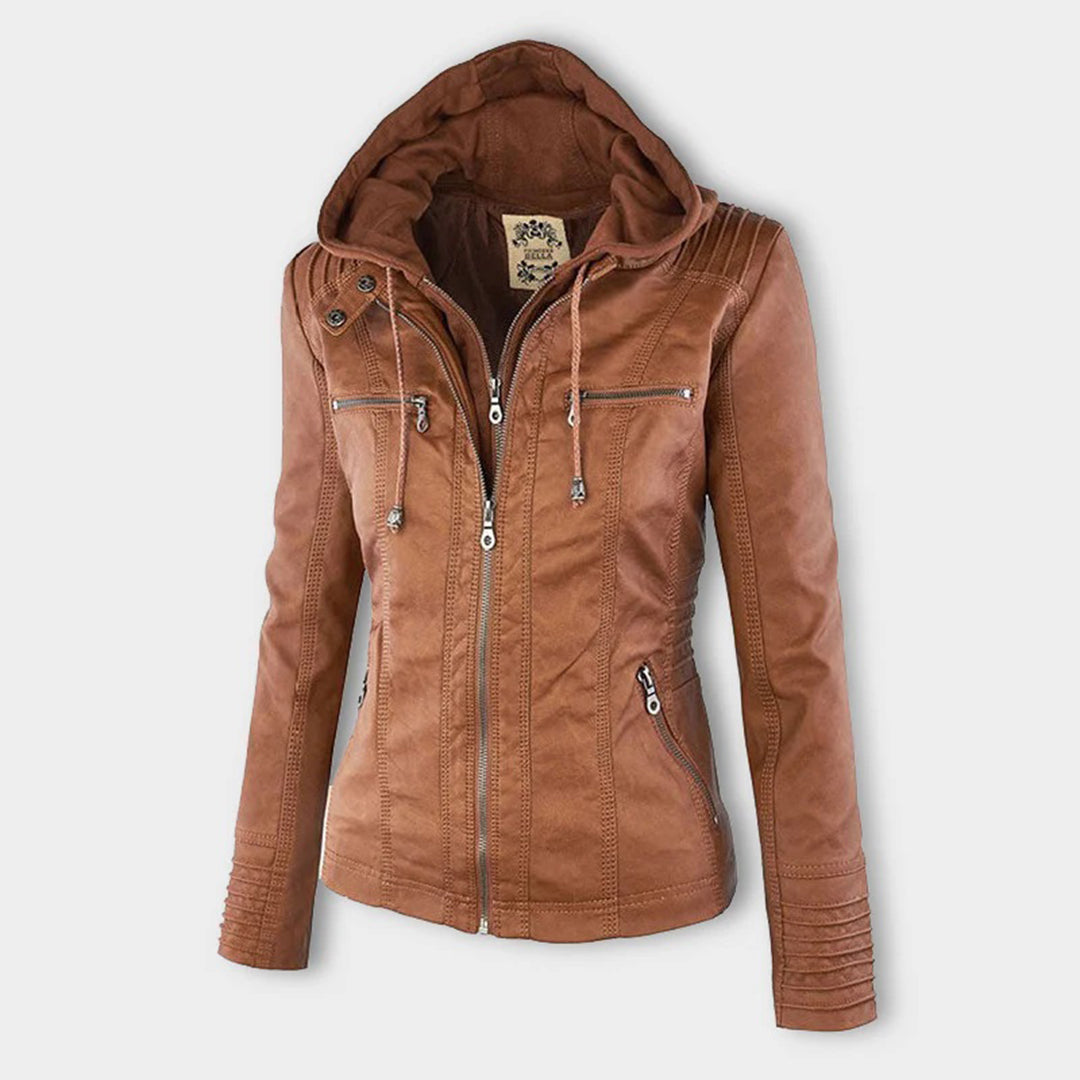 Isabelle – Veste moderne en cuir avec capuche