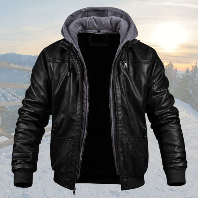 Adam - Veste d'hiver en cuir avec capuche