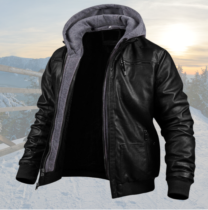 Adam - Veste d'hiver en cuir avec capuche