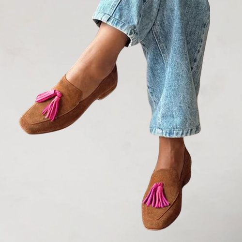 Éloïva - Mocassins marron à bout carré et blocs de couleur