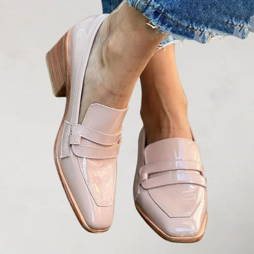 Soléane - Mocassins vernis roses avec talon épais