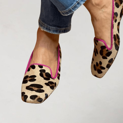 Siréane - Mocassins en cuir avec imprimé et liseré rose