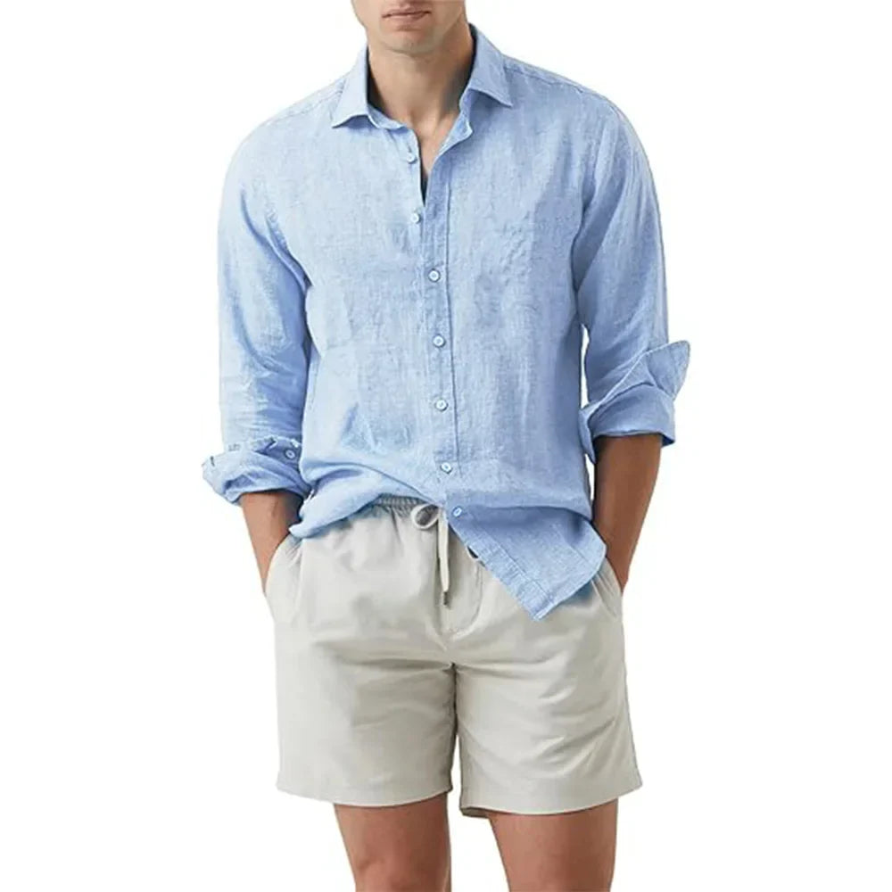 Cannes™ - Chemise d'été plage coton lin chemises hommes Cardigan hauts à manches longues