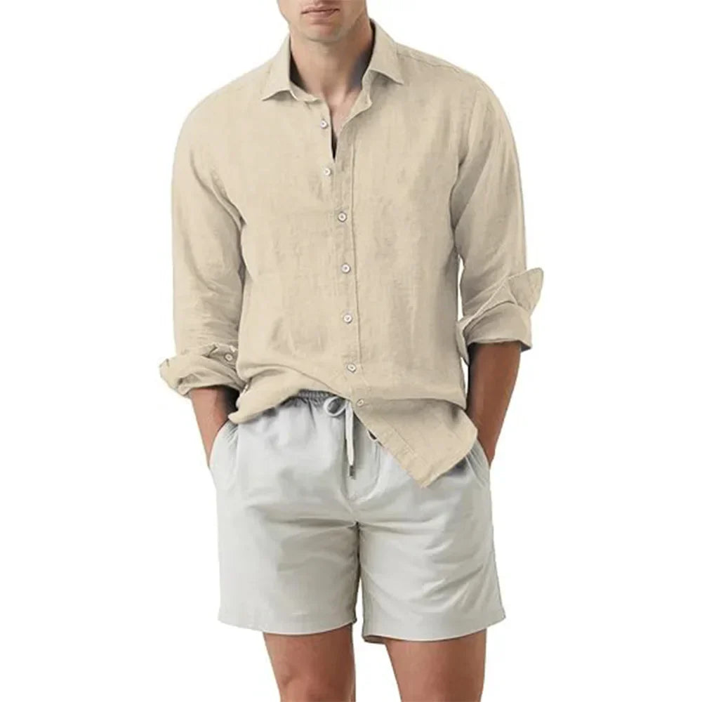 Cannes™ - Chemise d'été plage coton lin chemises hommes Cardigan hauts à manches longues