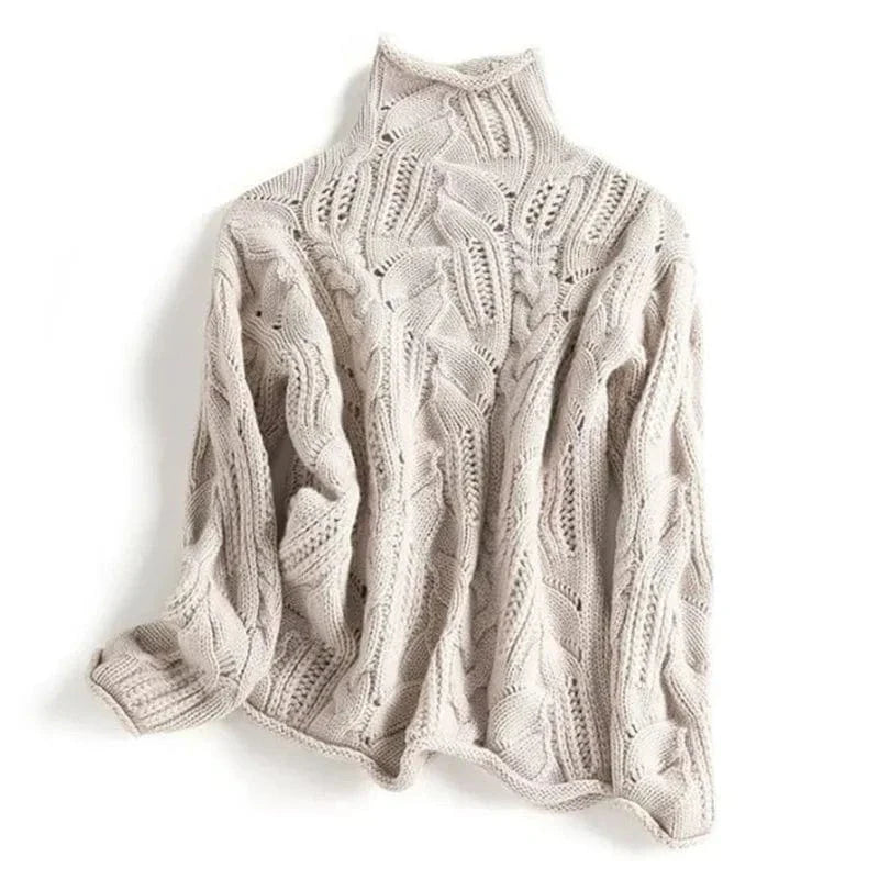 Aurélie – Pull col roulé en cachemire torsadé