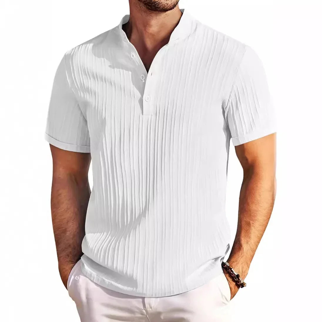 Angers™ - Nouveau Chemise Henry rayée en coton et lin brodé haut de gamme pour hommes été décontracté