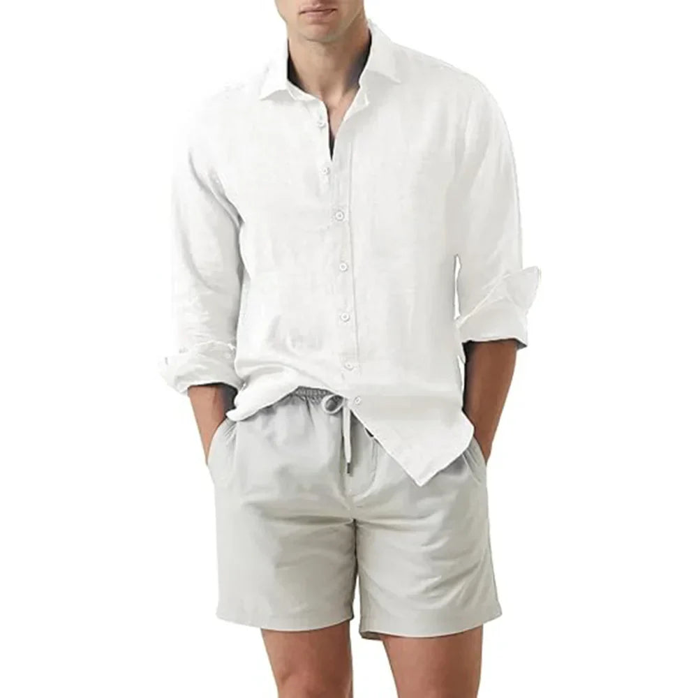 Cannes™ - Chemise d'été plage coton lin chemises hommes Cardigan hauts à manches longues