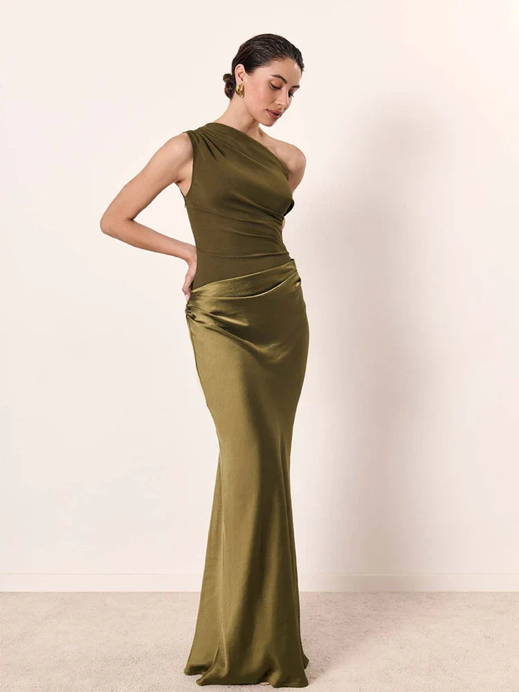 Magdeleine - Robe longue satinée asymétrique
