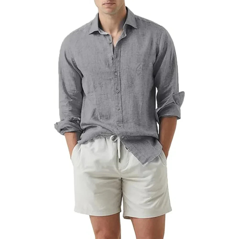 Cannes™ - Chemise d'été plage coton lin chemises hommes Cardigan hauts à manches longues