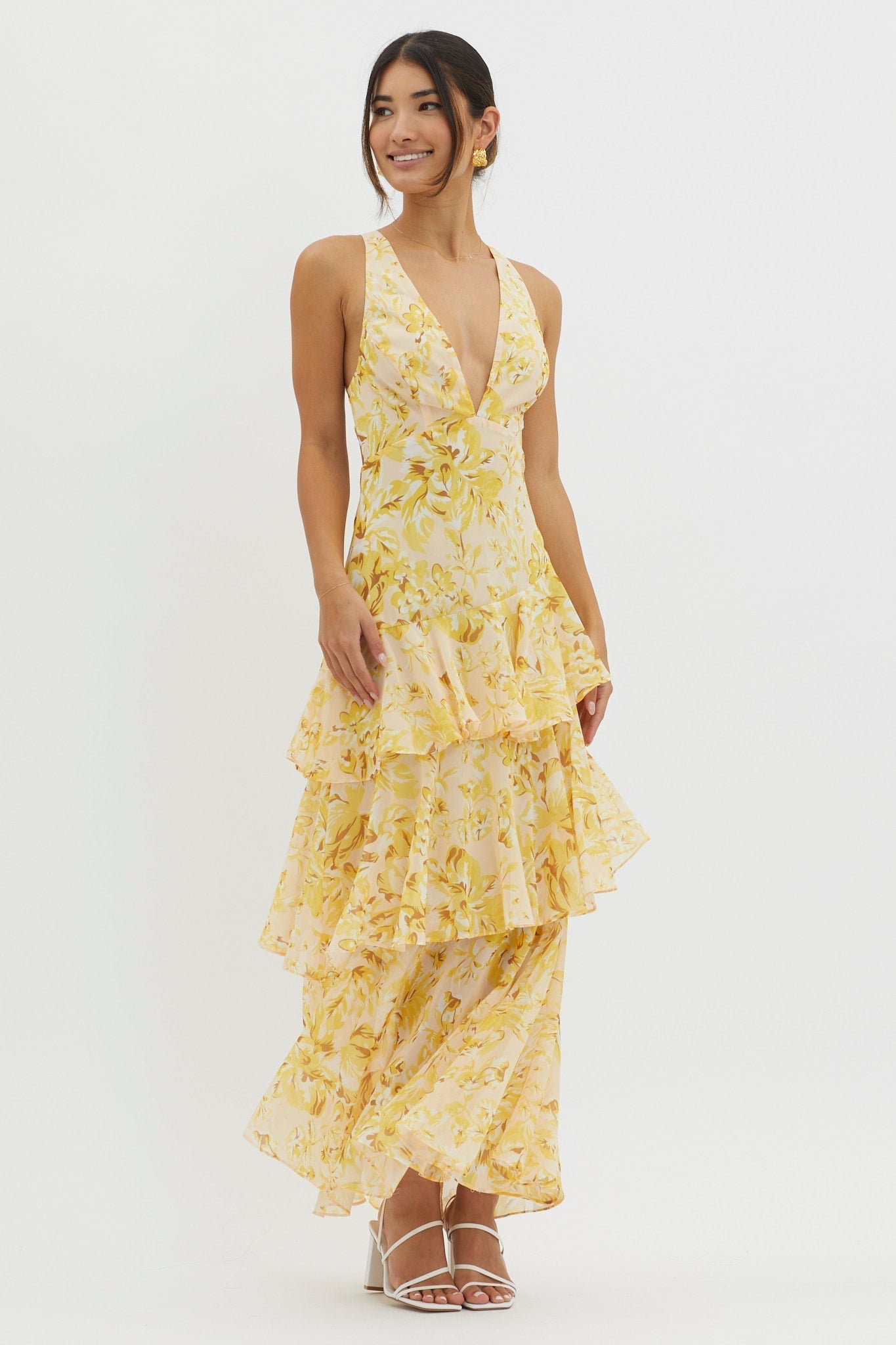 Assia – Robe midi à volants et dos noué