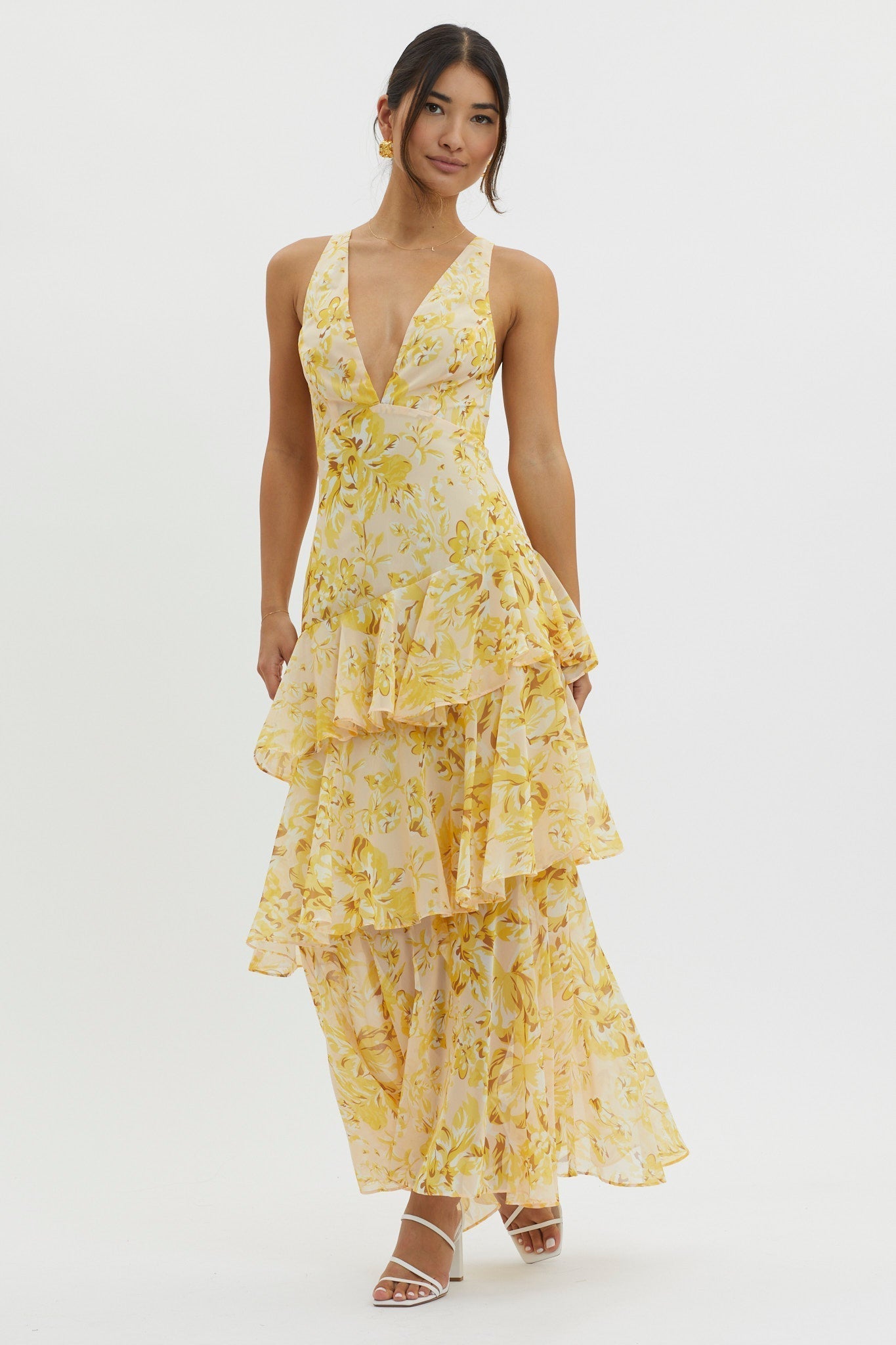 Assia – Robe midi à volants et dos noué