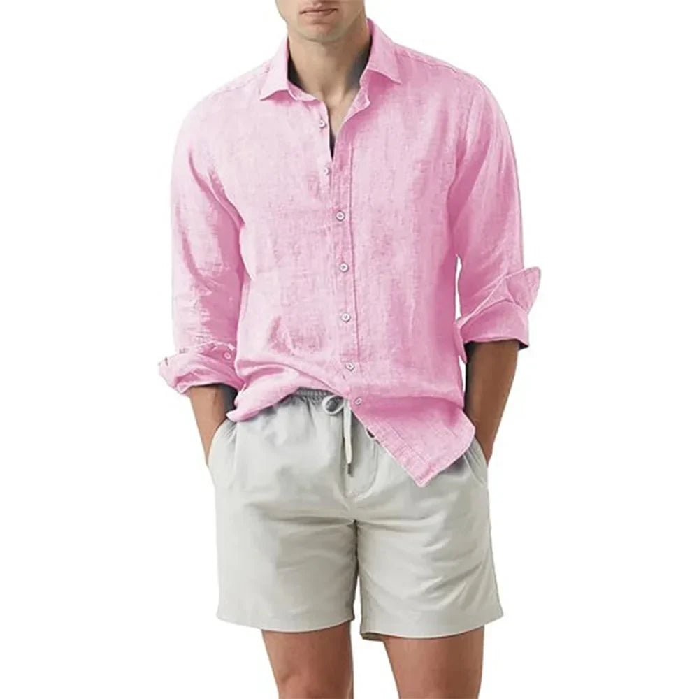Cannes™ - Chemise d'été plage coton lin chemises hommes Cardigan hauts à manches longues